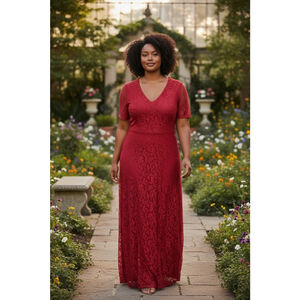 CLUB L London Red Lace Maxi Dress Plus Size EU 52 / US 20/22 (21.5 PTP)
